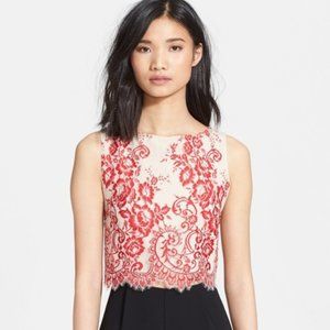 Alice + Olivia Cropped red lace top